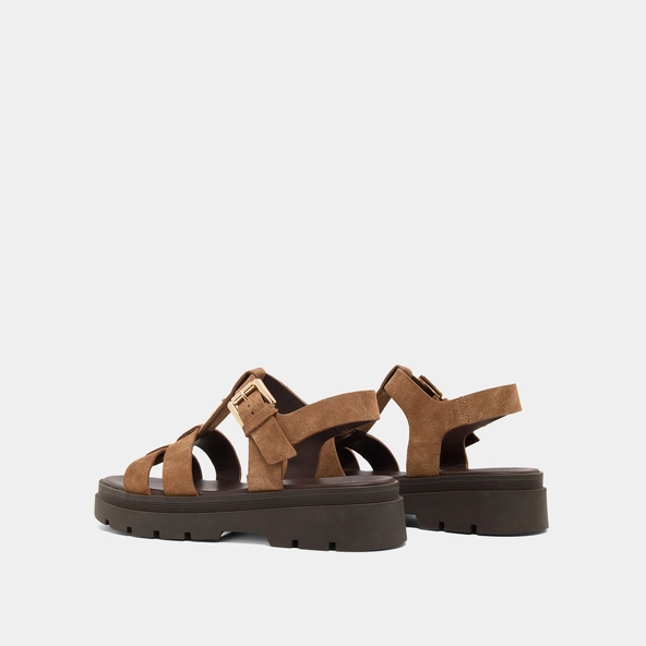 Platform sandals with monogram in taupe split leather | LIVERPOOL