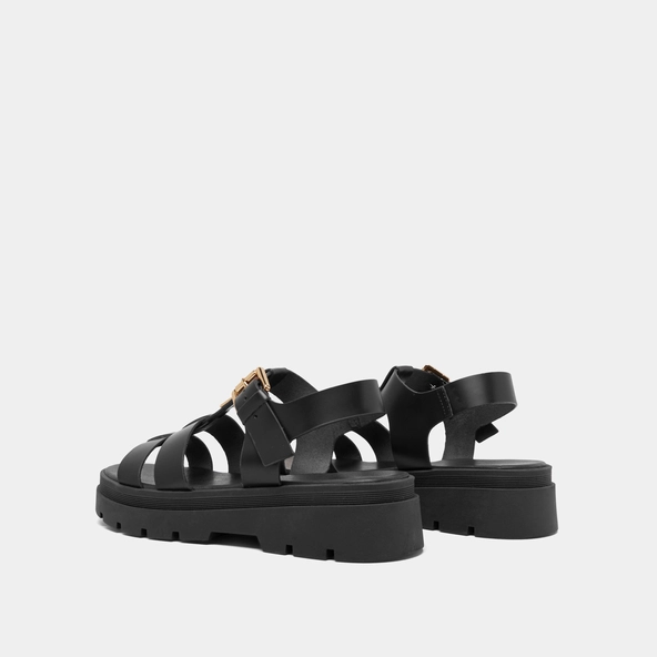 Platform sandals with monogram in black leather | LIVERPOOL