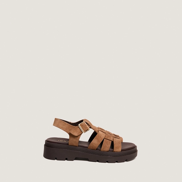 Sandals with treaded soles in taupe split leather | LOUISIANE