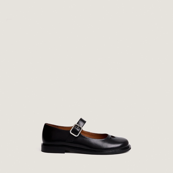 Ballet flats with straps in black leather | DOUCELINE