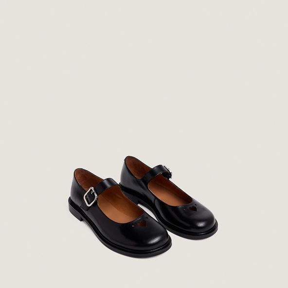 Ballet flats with straps in black leather | DOUCELINE