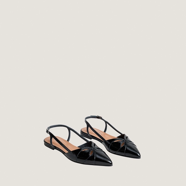 Pointed-toe slingback ballet flats in glossy leather | DAMOURA