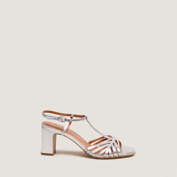 Heeled sandals in silver cracked leather | VOLIA