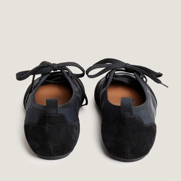 Lace-up ballet flats in black mesh and black textile | DEMAIN