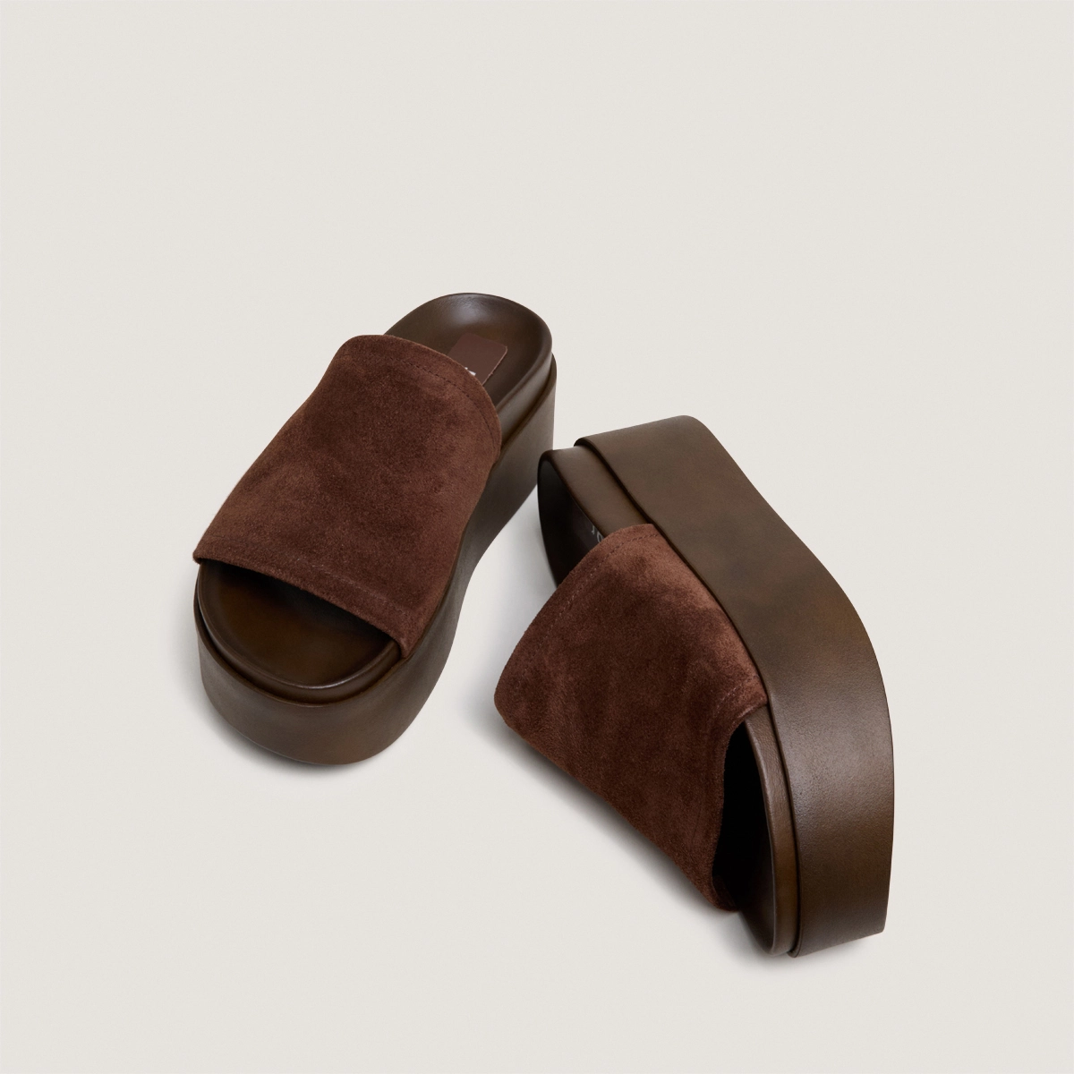 Platform mules in dark brown split leather | ETHEL