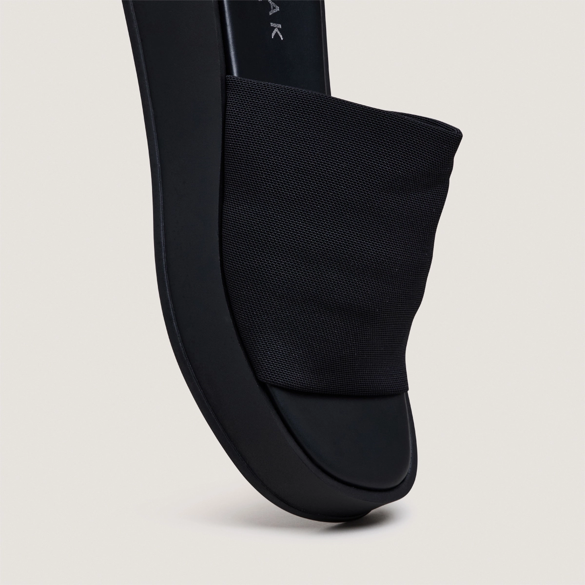 Platform mules in black textile | EVANN