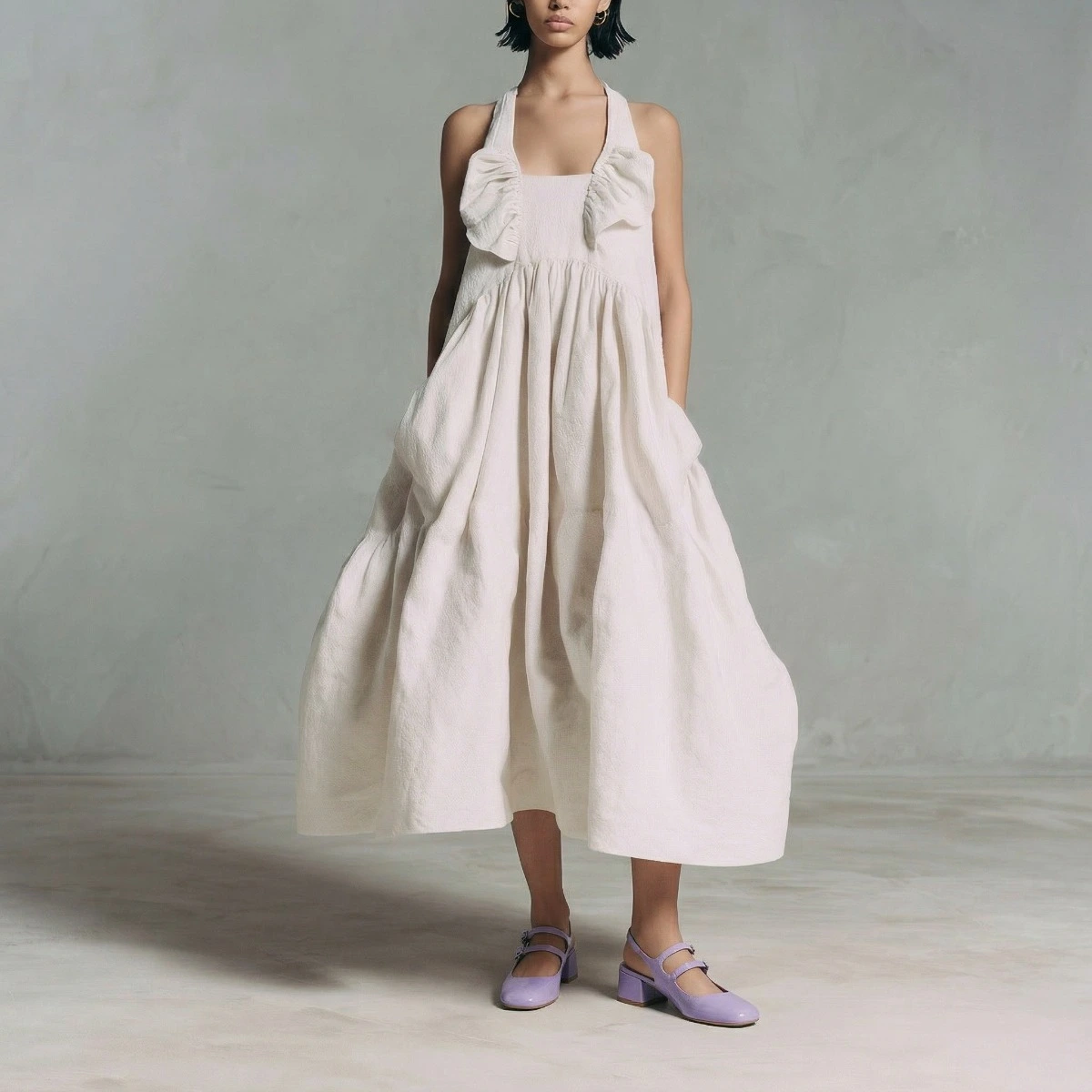 Double-strap slingback Mary Janes in lilac pleated patent leather | DRIBBLE