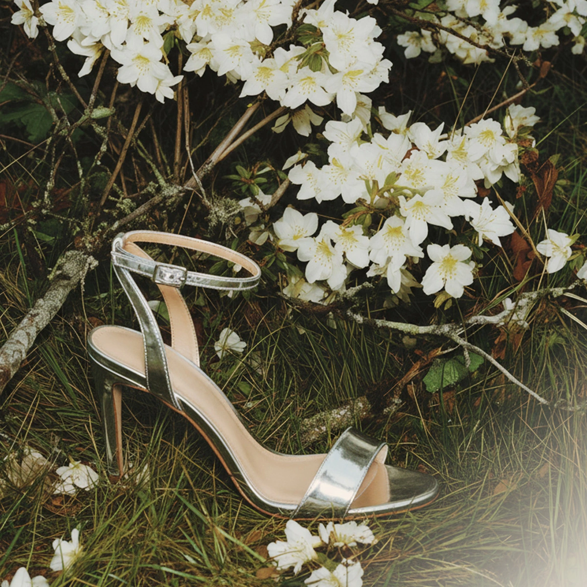 High-heel ankle-strap sandals in silver mirror leather | DILECTA