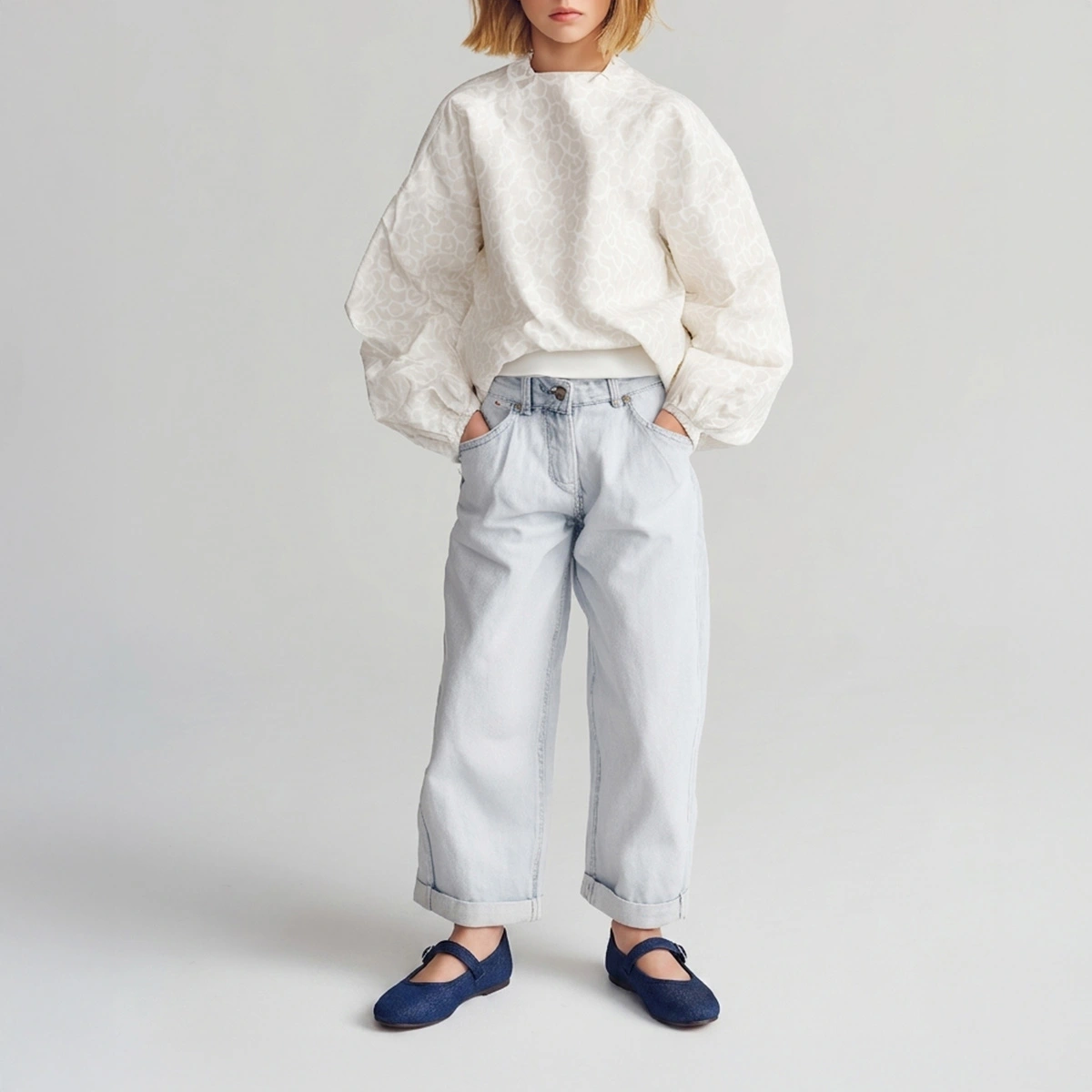 Ballet flats with straps and adjustable buckles - Capsule mini in navy blue denim | MINI DEESSE