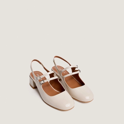 Double-strap slingback mary janes in ecru patent leather | dribble