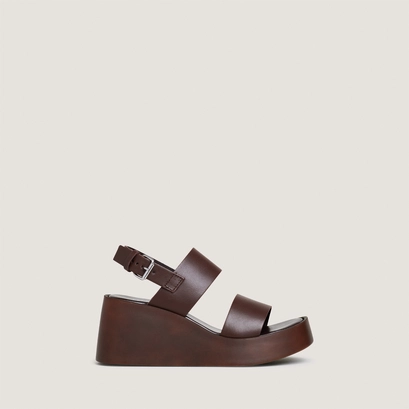 Wedge sandals with wide straps in cacao leather | elisa