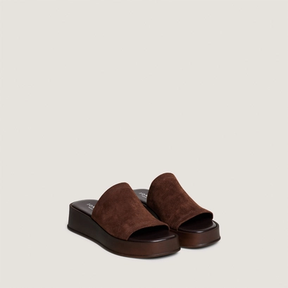 Platform mules in dark brown split leather | evann