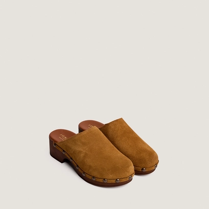 Platform mules in tobacco split leather | naky