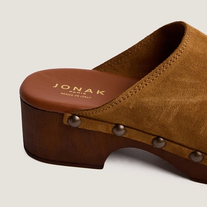 Platform mules in tobacco split leather | naky