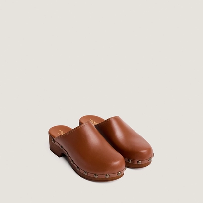 Platform mules in cognac leather | naky