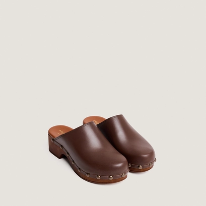 Platform mules in dark brown leather | naky
