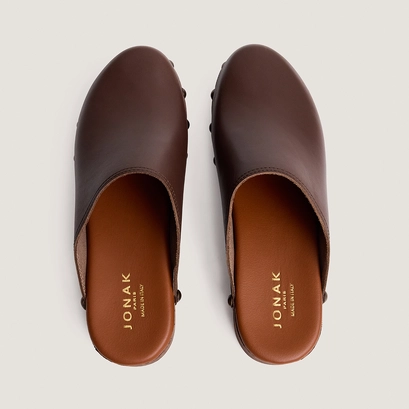 Platform mules in dark brown leather | naky