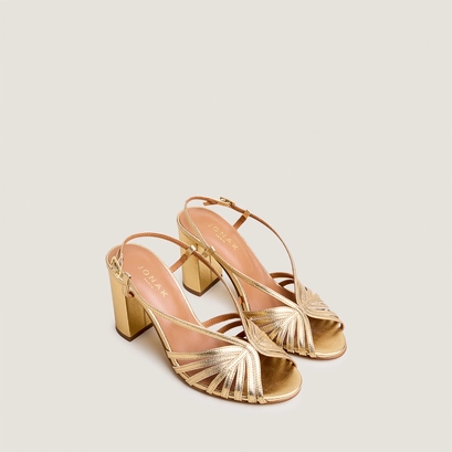 Round-toe heeled sandals in gold metallic leather | decembre
