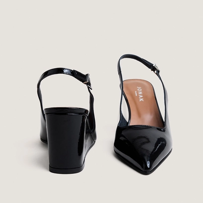 Wedge slingback pumps in black patent leather | dixtine