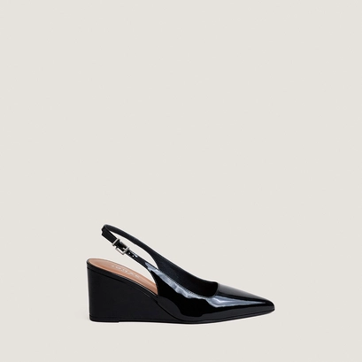 Wedge slingback pumps in black patent leather | dixtine