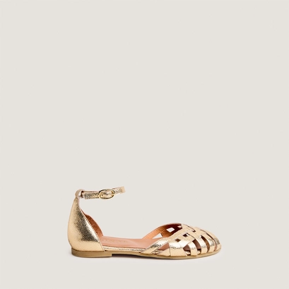Flat sandals - capsule mini in gold cracked leather | mini doo