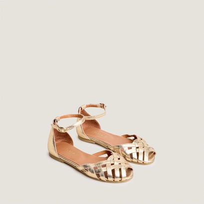 Flat sandals - capsule mini in gold cracked leather | mini doo