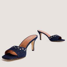 High-heeled studded mules dark blue