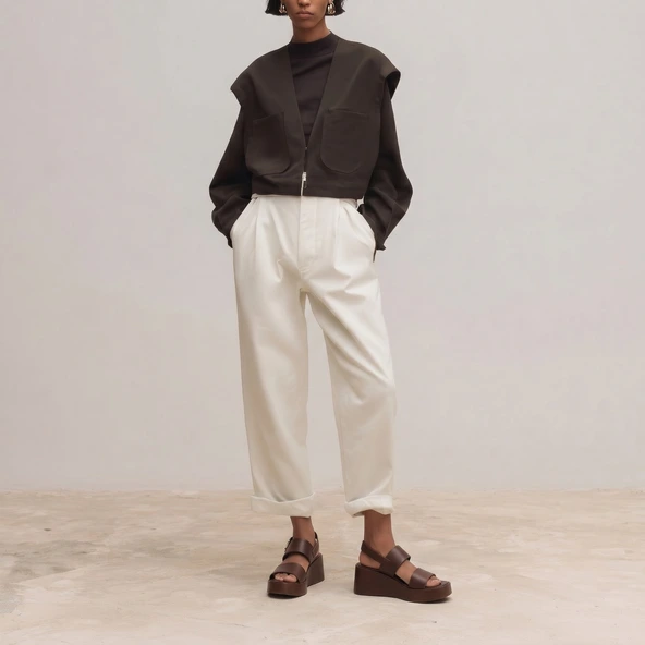 Wedge sandals with wide straps in cacao leather | ELISA