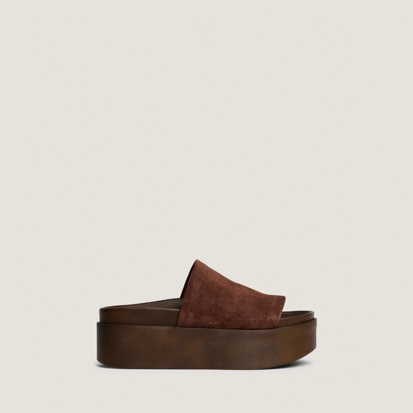 Platform mules in dark brown split leather | ETHEL