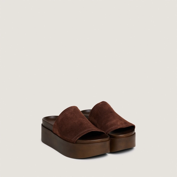 Platform mules in dark brown split leather | ETHEL