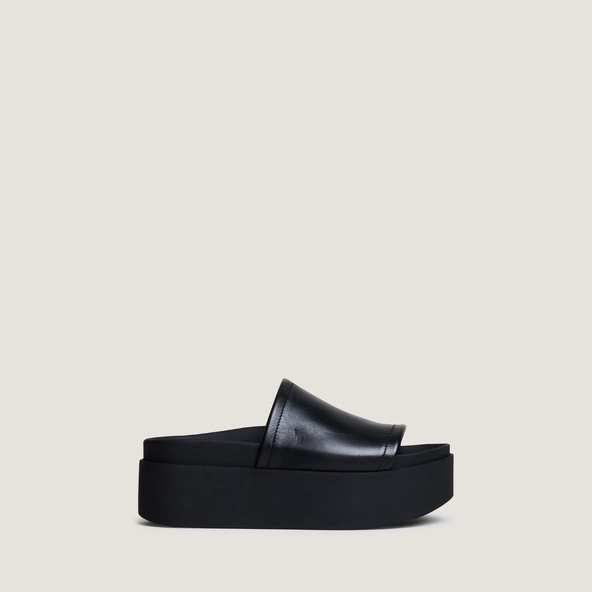 Platform mules in black leather | ETHEL