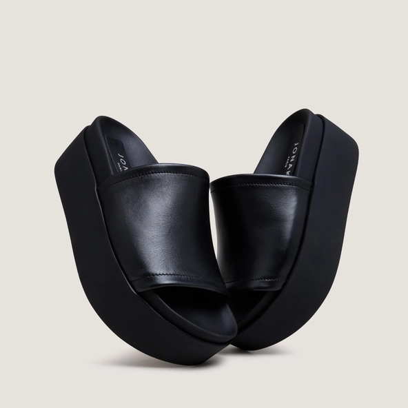 Platform mules in black leather | ETHEL