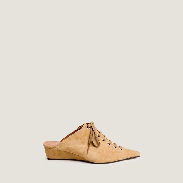 Lace-up wedge mules in honey suede | DOLEANE