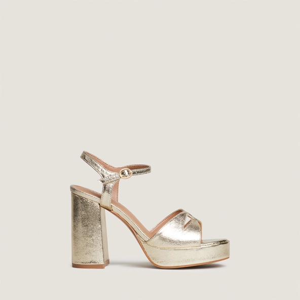 Platform high-heel sandals in platinum metallic textile | JUSTINE