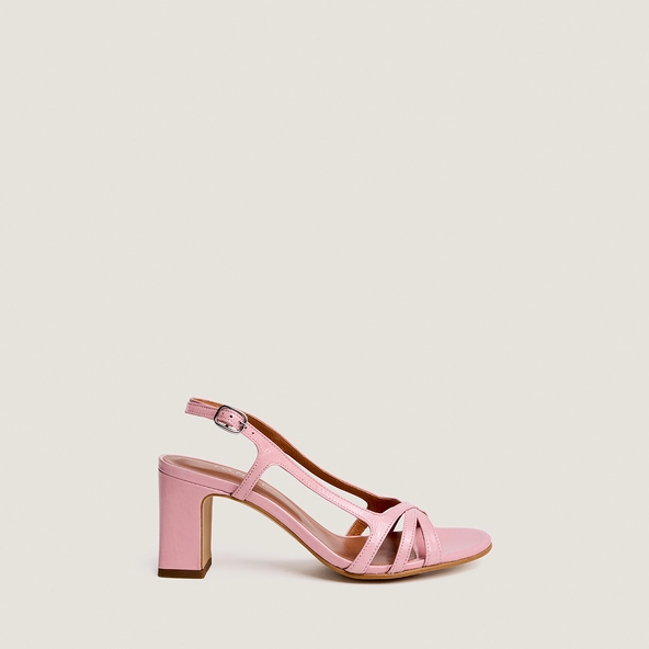 High-heel sandals in petal pink pleated patent leather | VAIANA