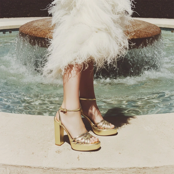 Platform high-heel sandals in platinum metallic textile | VIBRATION