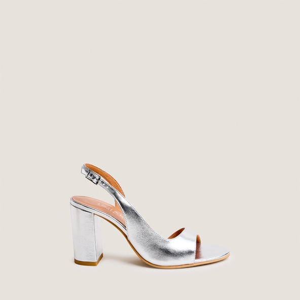 Slingback sandals in silver metallic leather | DEBOUT
