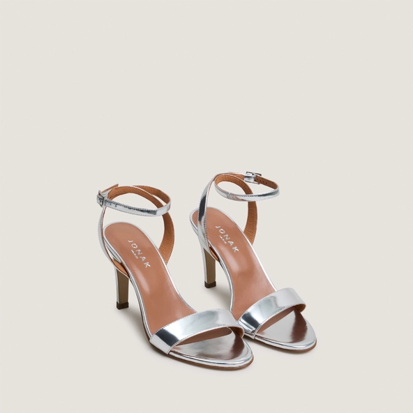 High-heel ankle-strap sandals in silver mirror leather | DILECTA
