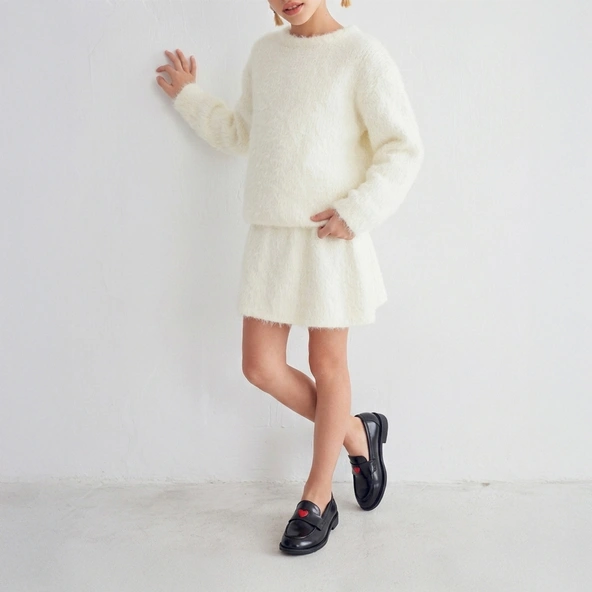 Round-toe loafers with heart detail - Capsule mini in black glazed leather | MINI DONJUAN