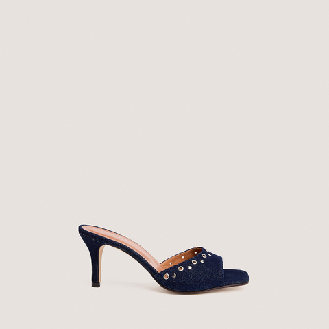 High-heeled studded mules dark blue