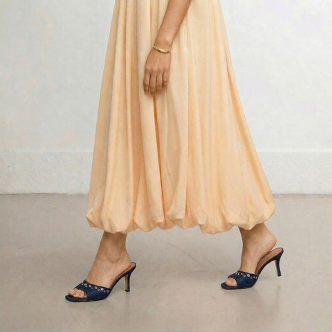 High-heeled studded mules dark blue
