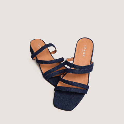 Low-heel mules with thin straps dark blue