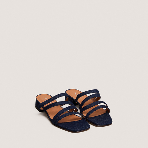 Low-heel mules with thin straps dark blue