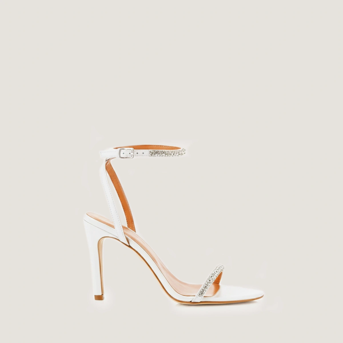 Sandals with slim straps and Swarovski crystals in ecru leather | VALLIANCE