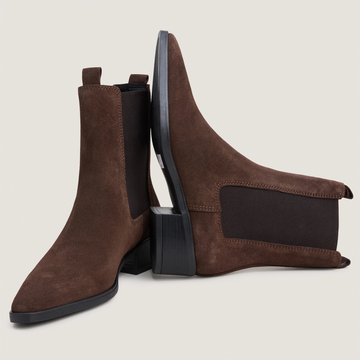 Pointed-toe chelsea low boots in dark brown split leather | NEIGE
