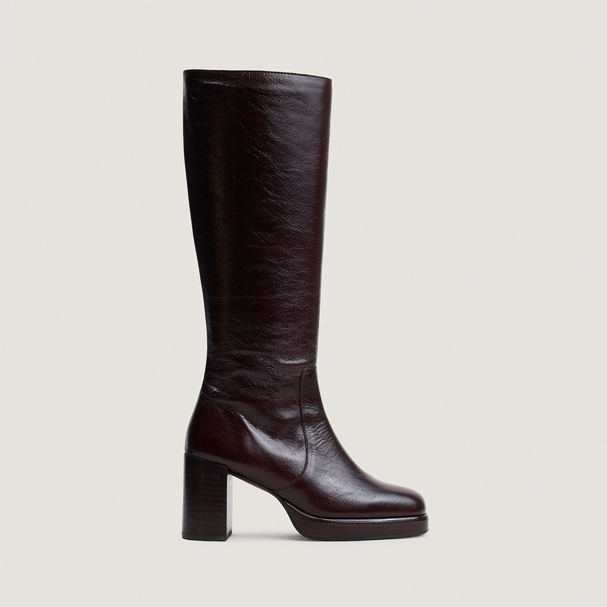 Platform boots in chocolate aged leather|BAM
