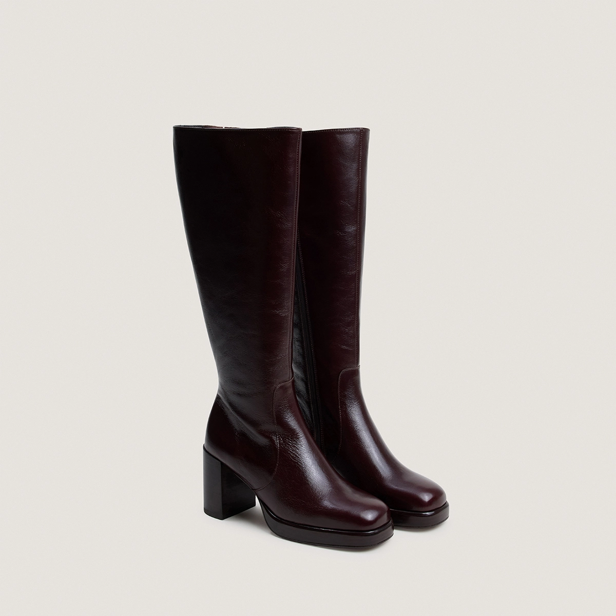 Platform boots in chocolate aged leather calf size M|BAM