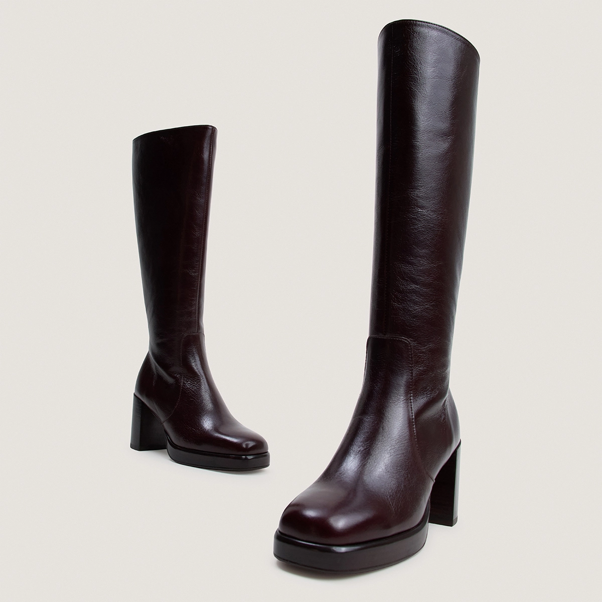 Platform boots in chocolate aged leather calf size M | BAM