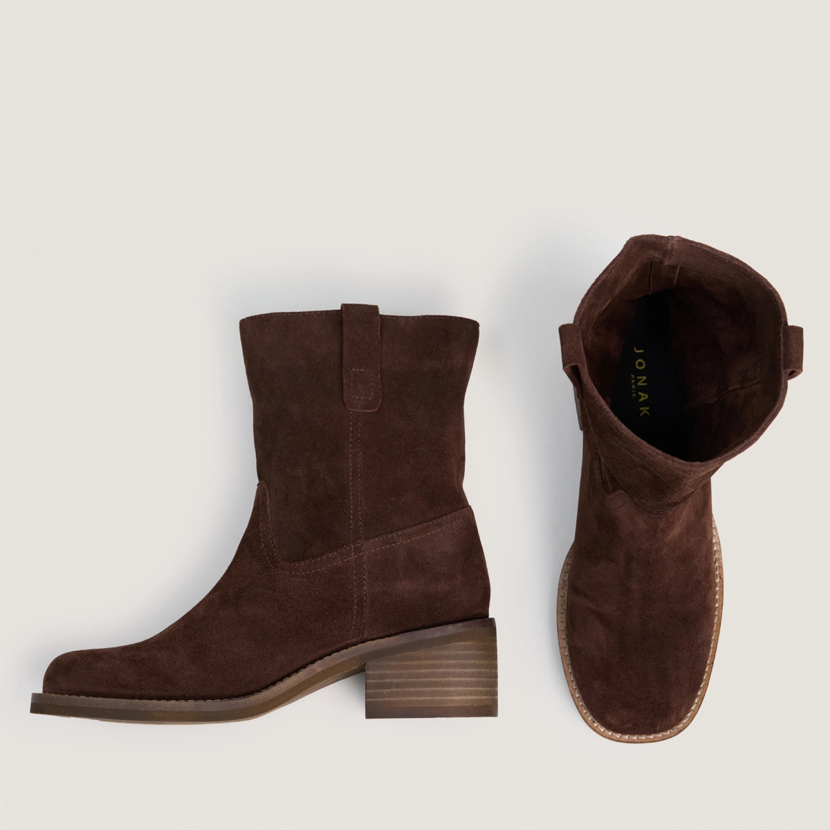 Low-Heel Round-Toe Ankle Boots in chocolate split leather | PEGASUS