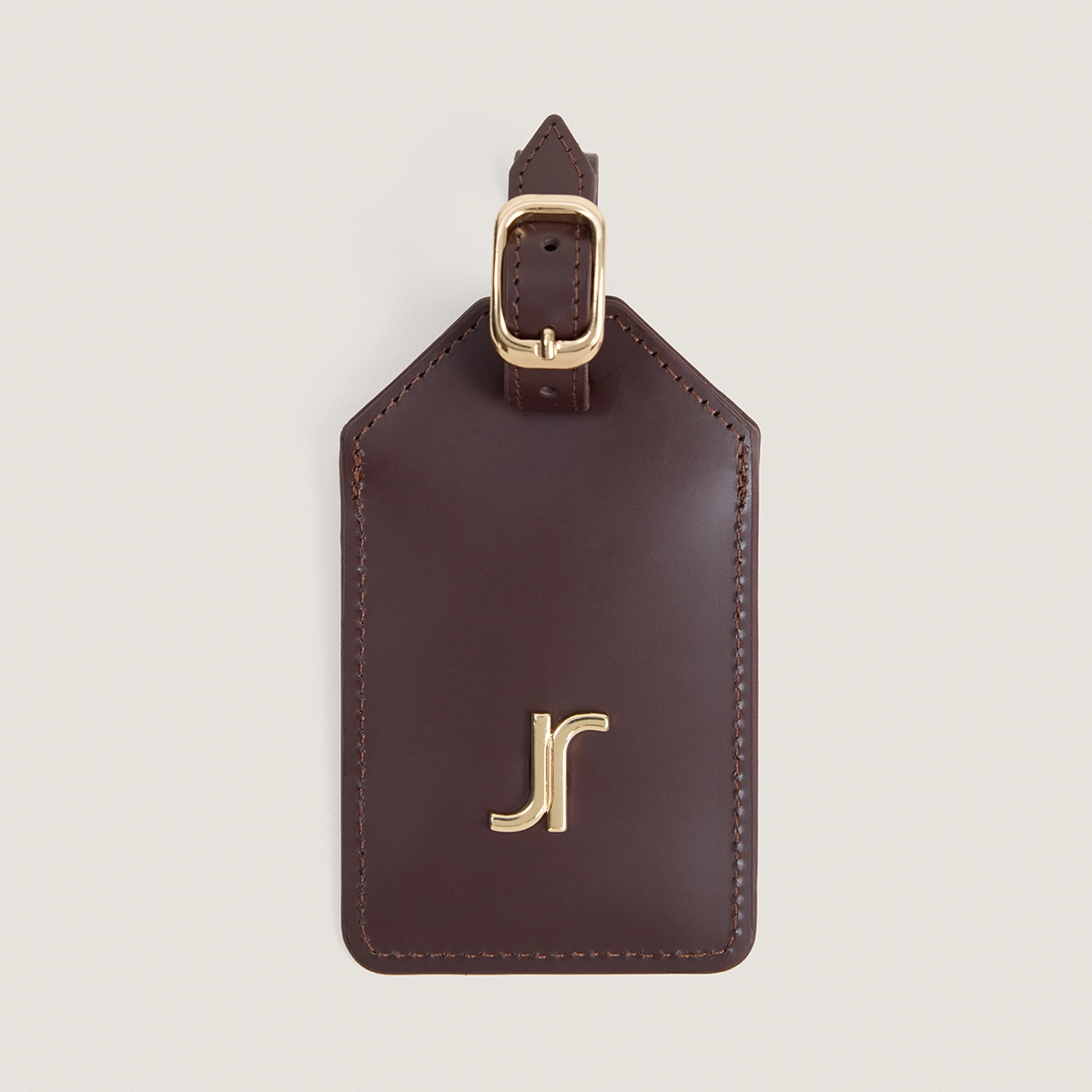 Luggage tag with monogram in dark brown leather | LUGGAGE TAG
